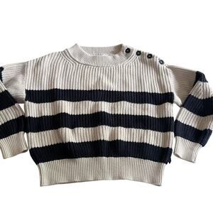 Petit Bateau Girls Ivory Striped Organic Cotton Sweater Button Shoulder Top sz 8